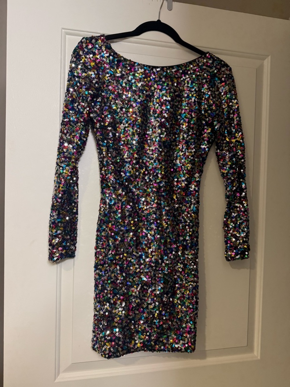 Dress the Population Black Multicolor Sequin Long-Sleeve Bodycon Dress